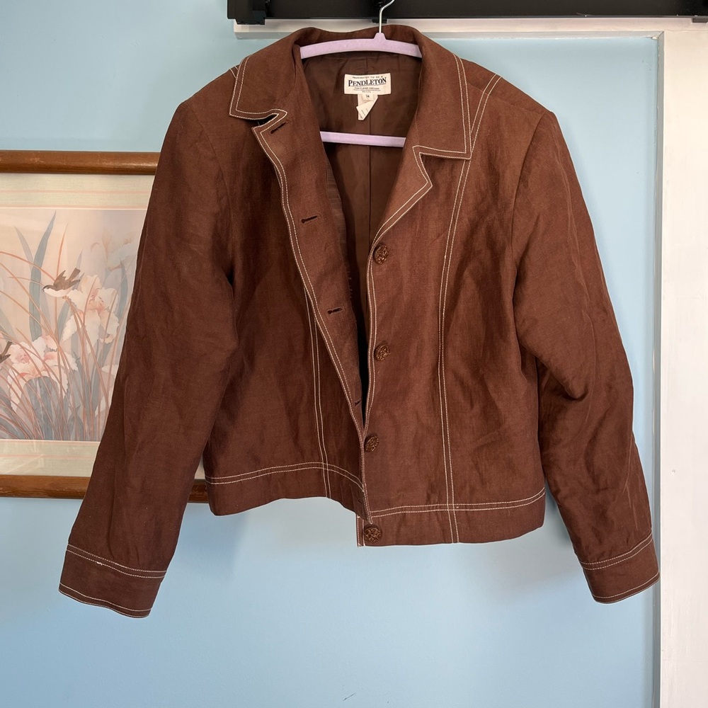 Pendleton Brown Silk-Linen Blend Jacket